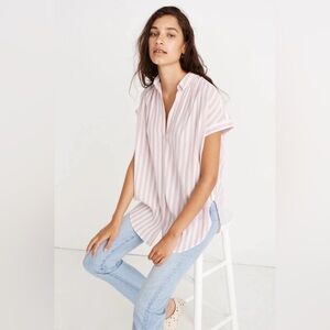 Madewell Central Tunic Shirt in Lavender Stripe Size XS Oversized Crinkle Cotton
